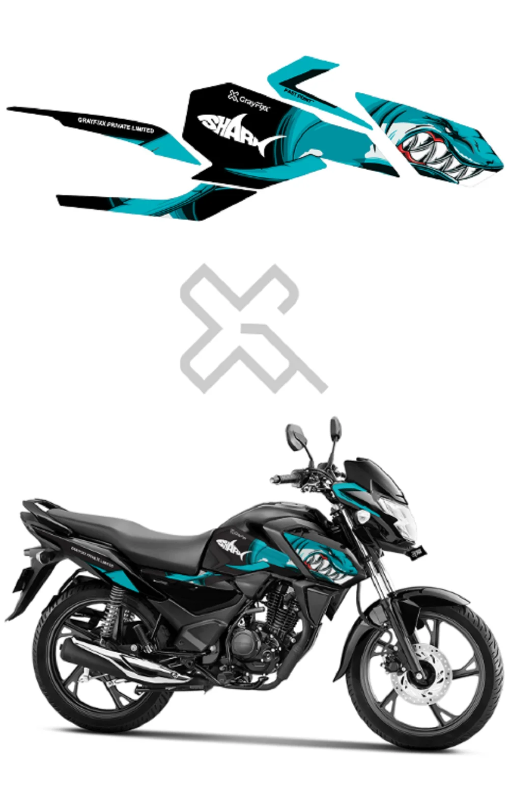 Shark Edition Half Body Sticker Compatible with Shine SP 125 | Made In Premium Gloss Vinyl With FPF(Fade Protection Film), Water Proof, Precut Sticker, Pack Of 1 Compatible with Both Side